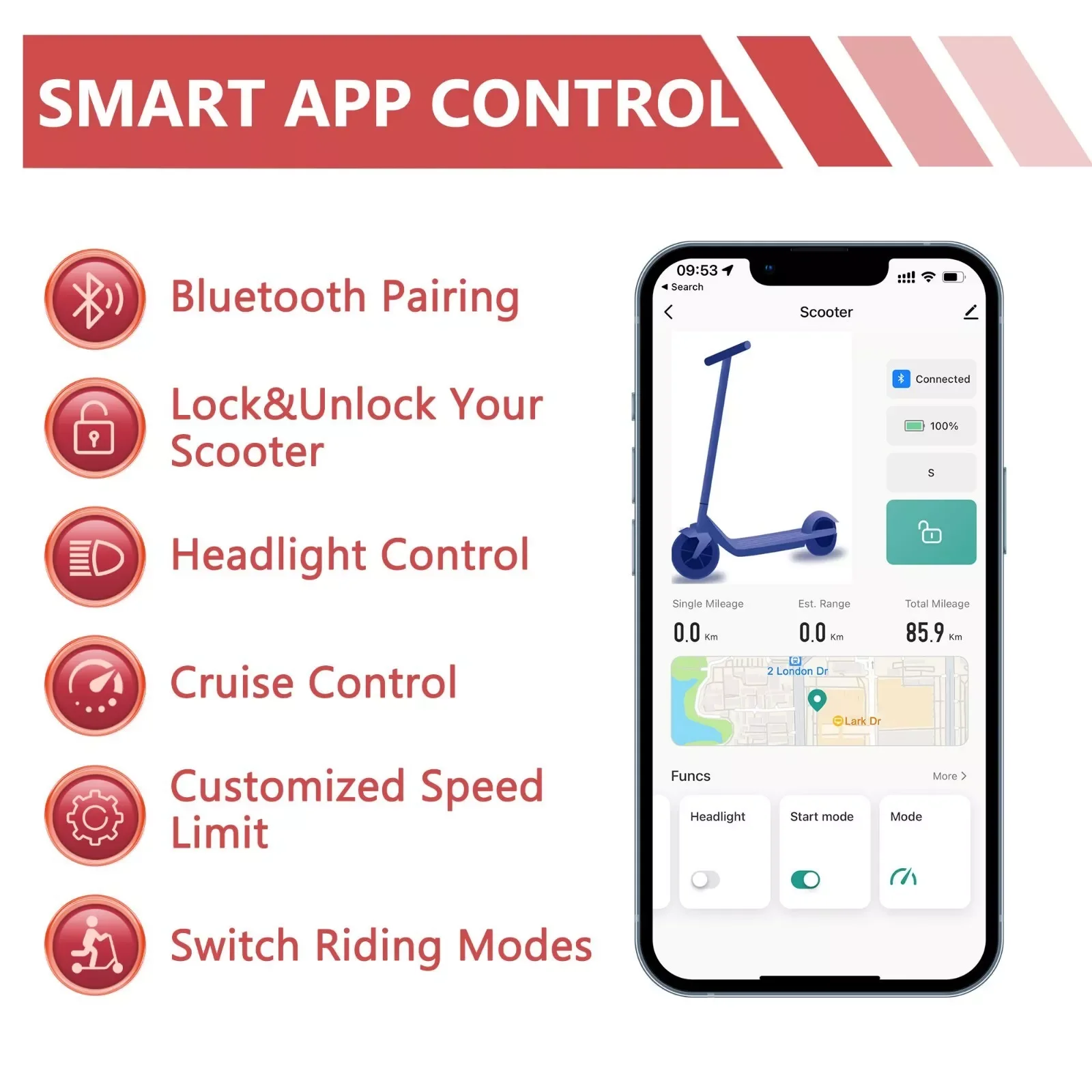 LADPED 350W Electric Scooter – 19mph Folding Smart APP 4
